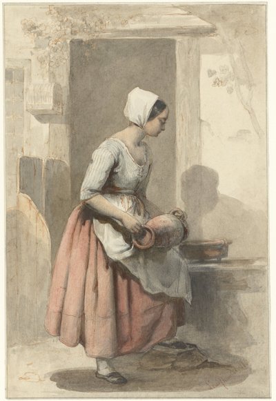 Mädchen mit einem Krug am Eingang eines Hauses von Louis Chantal