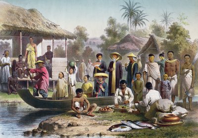 Annamitische, kambodschanische und siamesische Kostüme, neu gezeichnet von Janet Lange und graviert von Eugene Ciceri, ca. 1870 von Louis Delaporte