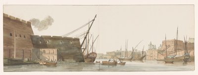 Blick auf die Werft im Hafen der Galeeren in Malta von Louis Ducros