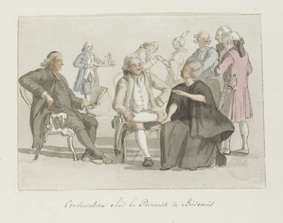 Mitglieder der Reisegesellschaft im Gespräch mit der Prinzessin von Biscaris (Voyage en Italie, en Sicile et à Malte - 1778) von Louis Ducros