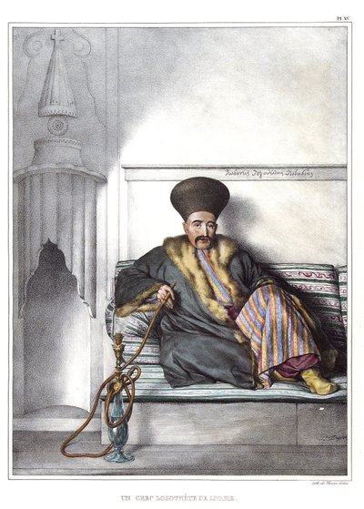 Ein griechischer Logothete von Livadie. in "Reise nach Athen und Konstantinopel, oder Sammlung griechischer und osmanischer Porträts, Ansichten und Kostüme, vor Ort gemalt, lithographiert und koloriert von Louis Dupre (1789-1837), veröffentlicht 1825." von Louis Dupré
