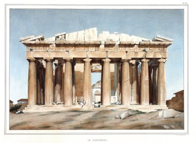 Der Parthenon. in „Reise nach Athen und Konstantinopel, oder Sammlung griechischer und osmanischer Porträts, Ansichten und Kostüme, nach der Natur gemalt, lithografiert und koloriert von Louis Dupre (1789-1837), Schüler von David.1825. von Louis Dupré