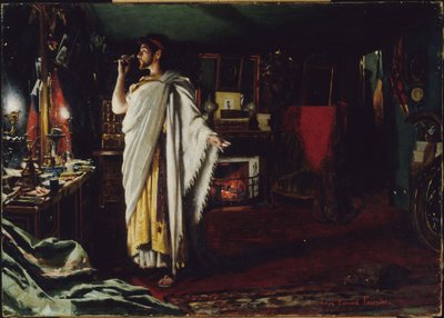 Mounet-Sully schminkt sich in seiner Garderobe vor einer Aufführung von "Œdipe roi" von Louis Edouard Paul Fournier