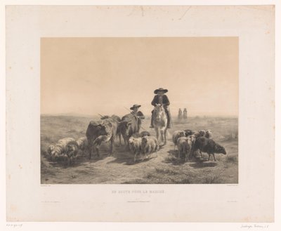 Bauer und Hirte mit Kühen und Schafen auf dem Weg zum Markt von Louis Emmanuel Soulange Teissier