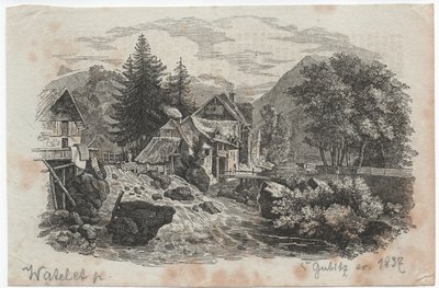 Bergdorf am Zusammenfluss zweier Bäche von Louis Etienne Watelet