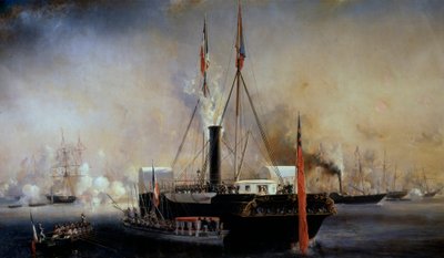 König Louis Philippe I. und die Königin der Franzosen treffen Königin Victoria und Prinz Albert, die am 2. September in Treport angekommen sind von Louis Eugene Gabriel Isabey