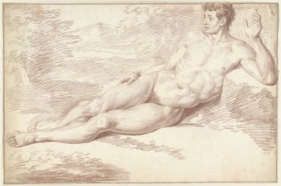 Männlicher Akt, auf der Seite liegend, nach rechts von Louis Fabritius Dubourg