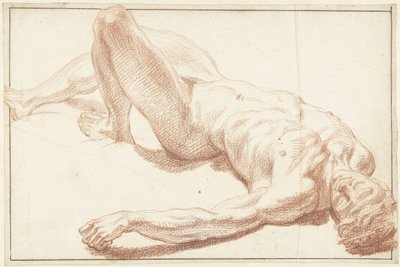 Studie eines männlichen Aktes, auf dem Rücken liegend, mit gestrecktem Bein von Louis Fabritius Dubourg