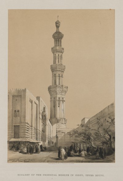 Ägypten und Nubien, Band III: Minarett der Hauptmoschee Siout, Oberägypten, 1849 von Louis Haghe