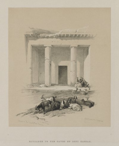 Ägypten und Nubien, Band I: Eingang zu den Höhlen von Beni-Hasan, 1847 von Louis Haghe