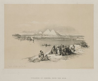Ägypten und Nubien, Band I: Pyramiden von Gizeh, vom Nil aus, 1846 von Louis Haghe