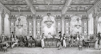 Café der Banque de France, erbaut von Architekt Dusillon und gelegen am Place de Victoire - Gravur von Schaal - 1839 von Louis Jacques Nicolas Schaal