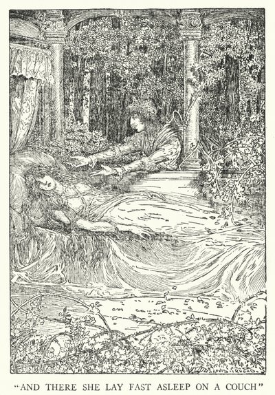 "Und dort lag sie fest schlafend auf einer Couch" von Louis John Rhead