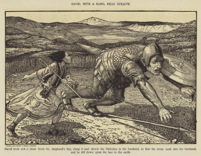 David tötet Goliath mit einer Schleuder von Louis John Rhead