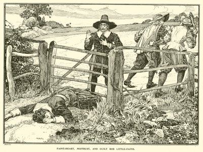 Faint-Heart, Misstrauen und Schuld berauben Little-Faith von Louis John Rhead