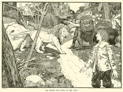 Er erspähte zwei Löwen auf dem Weg von Louis John Rhead