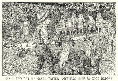 Karl dachte, er habe noch nie etwas so Gutes gekostet (Lithografie) von Louis John Rhead