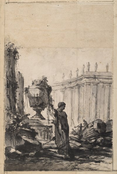 Architektonische Fantasie mit Vase, Herm und Kolonnade von Louis Joseph Le Lorrain
