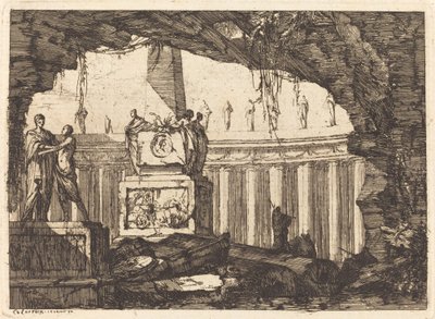 Architektonische Fantasie mit einem Obelisken und einer Arkade von Louis Joseph Le Lorrain