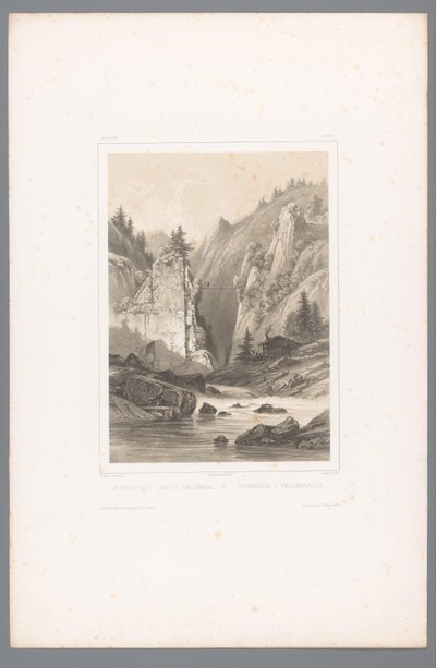Ansicht einer Brücke über eine Felsschlucht in Telemark von Louis Julien Jacottet