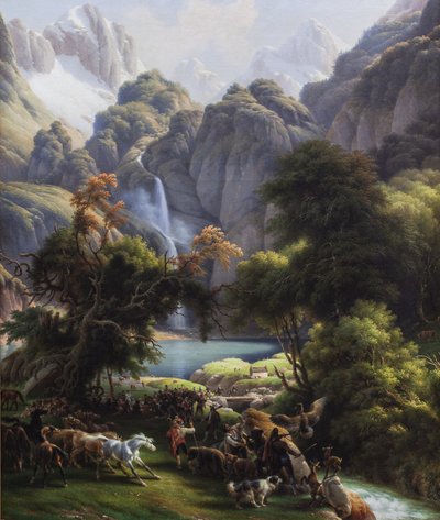 Bärenjagd am Wasserfall des Lake Oo von Louis Lejeune
