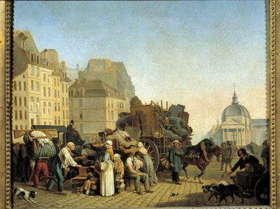 Pariser Umzug: Möbel und Geschäftsausstattung auf einem Karren in einer Straße in Paris von Louis Leopold Boilly