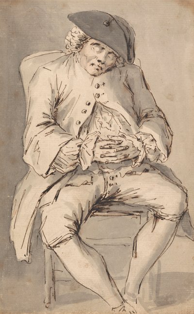 Ein schlafender Mann mit gekreuzten Händen auf einem Stuhl von Louis Philippe Boitard