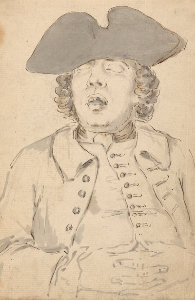 Schlafender Mann mit weit offenem Mund und gekreuzten Händen von Louis Philippe Boitard