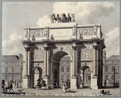 Ansicht des Triumphbogens des Karussells in Paris. Zeichnung in Feder und Tinte mit Lavierung von Pierre Louis Balard (1764 - 1846) von Louis Pierre Baltard