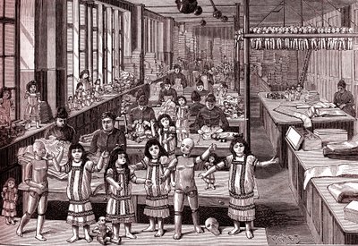 Puppenfabrik, Versandraum, aus "La Nature" von Louis Poyet