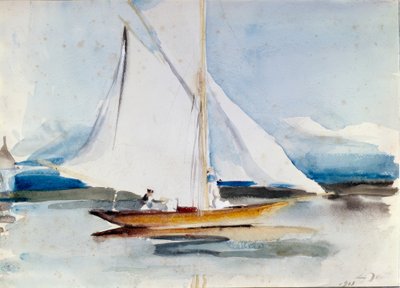 Segelboot in der Hafeneinfahrt von Morges von Louis Soutter
