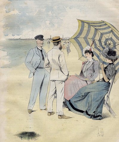Seebäder: am Strand. von L. Vallet. Aquarell. 1892 von Louis Vallet