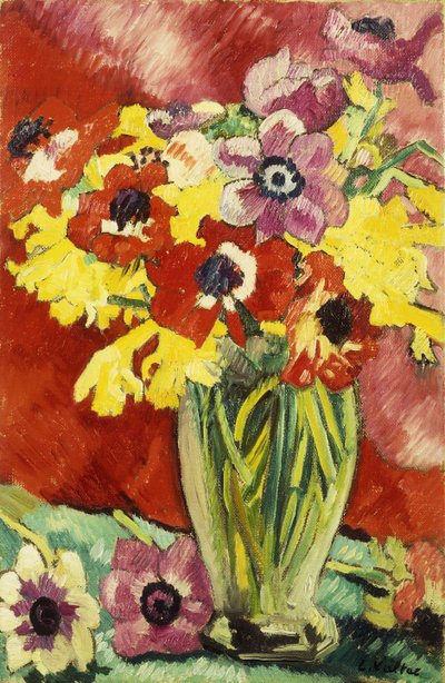 Kristallvase mit Anemonen und Narzissen von Louis Valtat
