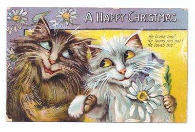Edwardianische Weihnachtskarte von zwei liebevollen Katzen, ca. 1910 von Louis Wain