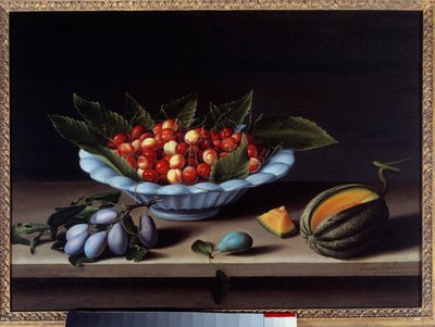 Schale mit Kirschen, Pflaumen und Melone (Gemälde von Louise Moillon, 1633) von Louise Moillon