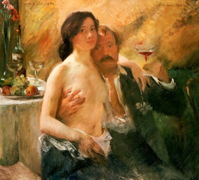 Selbstporträt mit nackter Frau und Glas von Lovis  Corinth