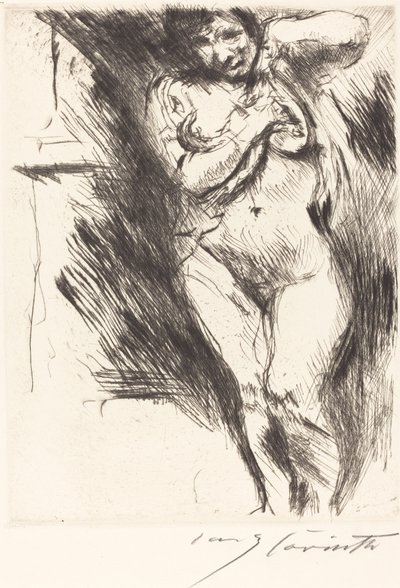 Akt mit hochgehobenem Hemd Frau zieht sich aus, 1921 von Lovis Corinth