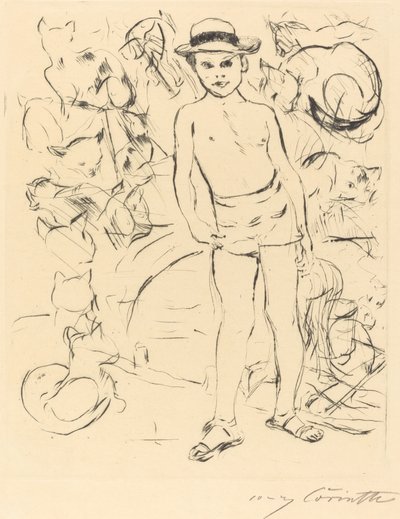 Junge mit Badehose und Strohhut von Lovis Corinth