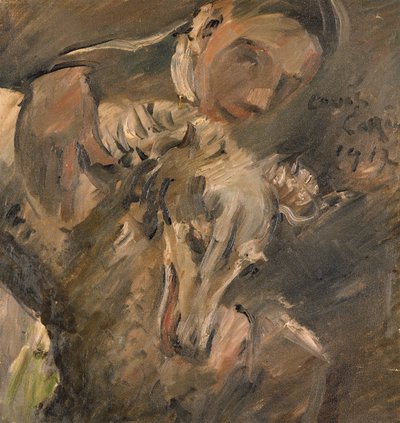 Max Mainer mit einem sibirischen Windhund, 1917 von Lovis Corinth