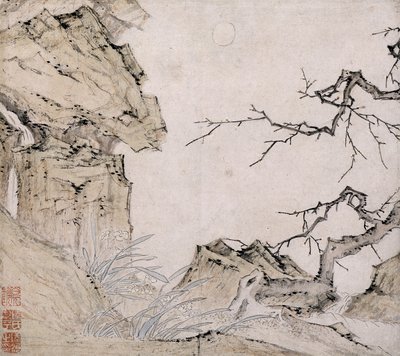 Narzissus, Pflaumenbaum in einer Landschaft von Lu Zhi