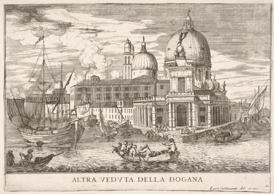 Tafel 61: Ansicht des Zollhauses Dogana da Mar an der Mündung des Canal Grande..., 1703 von Luca Carlevarijs