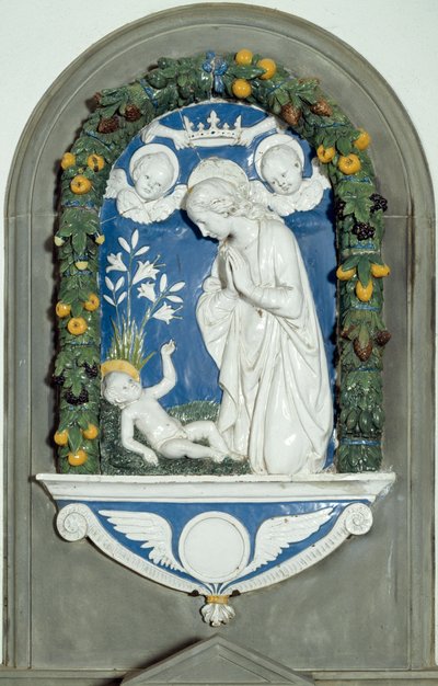 Die Jungfrau, die das Kind anbetet (Hochrelief) von Luca Della Robbia