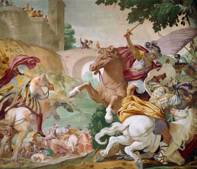 Leben des Antenor, Detail des Freskenzyklus von Luca Ferrari, Zentralhalle der Villa Selvatico, Battaglia Terme, Venetien, Italien von Luca Ferrari