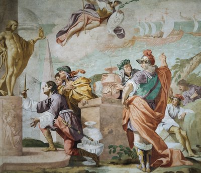 Lykaon, Antenors Sohn, weiht Apollos Dolch in Delphi, Episode aus dem Mythos von Antenor von Luca Ferrari