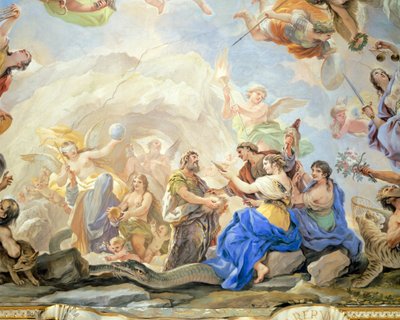 Geburt des Menschen, Detail des Freskenzyklus im Spiegelsaal von Luca Giordano, Palazzo Medici Riccardi, Florenz von Luca Giordano