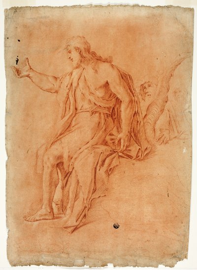 Johannes der Täufer predigt (recto); Männlicher Akt mit erhobenen Armen und Skizzen von Köpfen (verso) von Luca Giordano