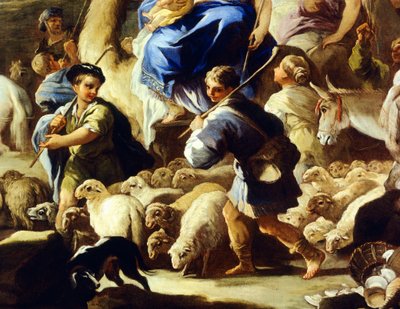 Schafe und Hirten, Detail aus Rebeccas Abreise nach Kanaan, von Luca Giordano (1634-1705) von Luca Giordano