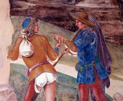 Benedikt ermahnt den Bruder des Mönchs Valerian, der sein Fasten gebrochen hat (Detail) von Luca Signorelli