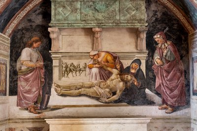 Beweinung des toten Christus zwischen den beiden Heiligen von Orvieto (S. Parenzo rechts und S. Faustino links) von Luca Signorelli