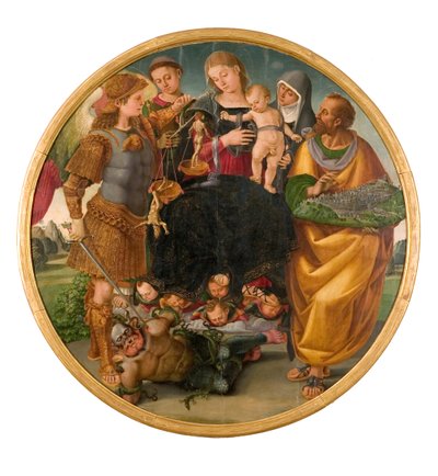 Madonna mit Kind zwischen Heiligen, Tondo Signorelli, 1510-1515 von Luca Signorelli